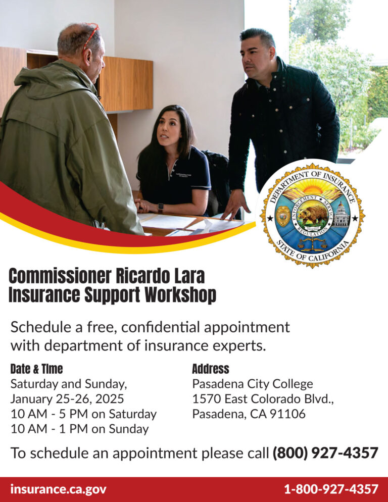 California Insurance workshop flyer in English