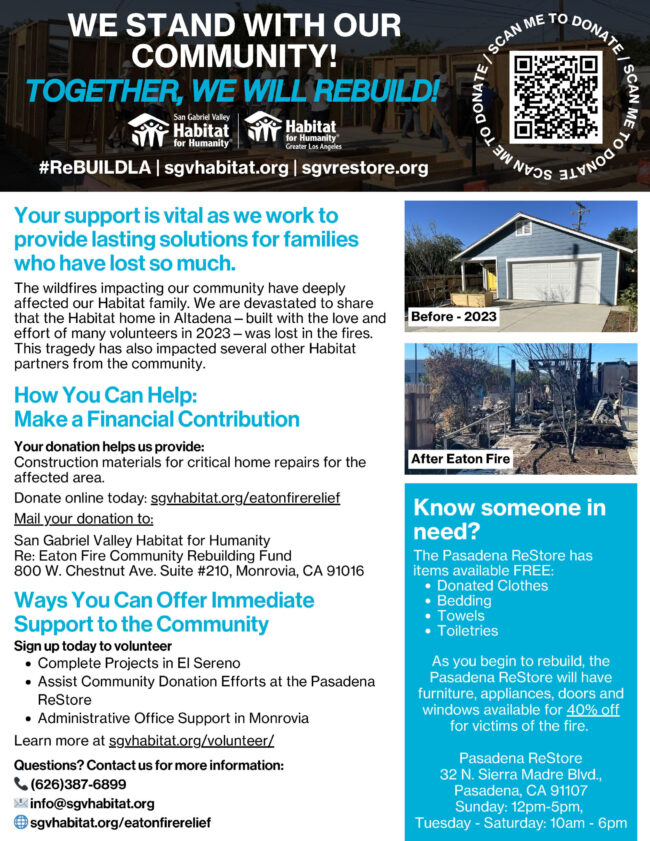 Habitat for Humanity fire relief flyer