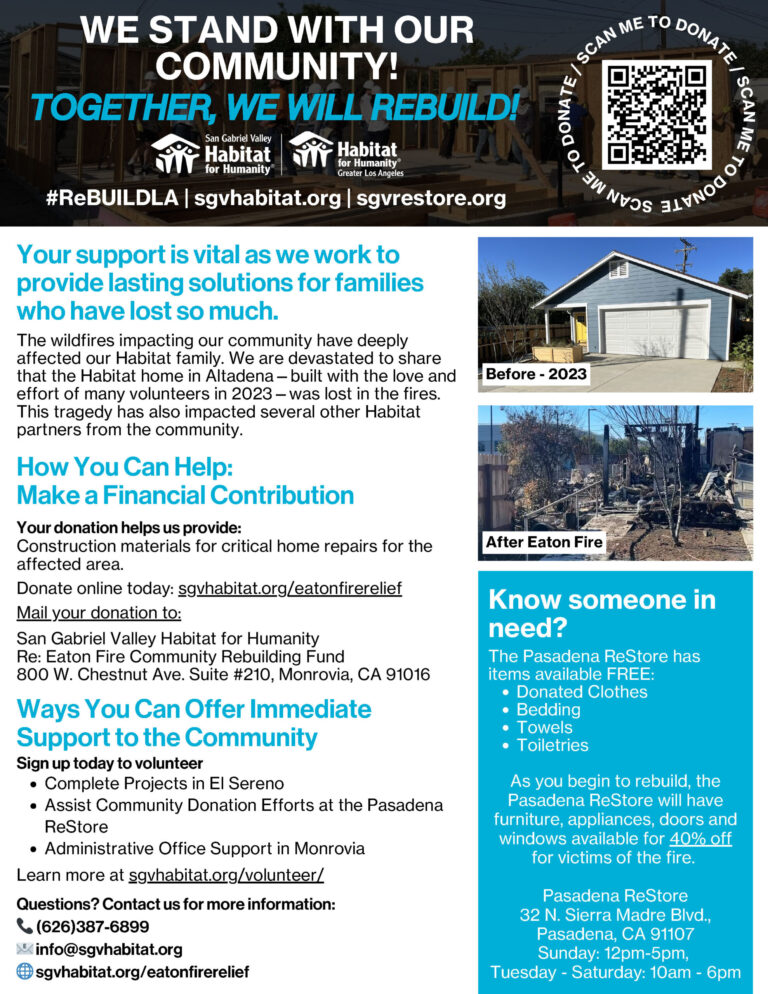 Habitat for Humanity fire relief flyer