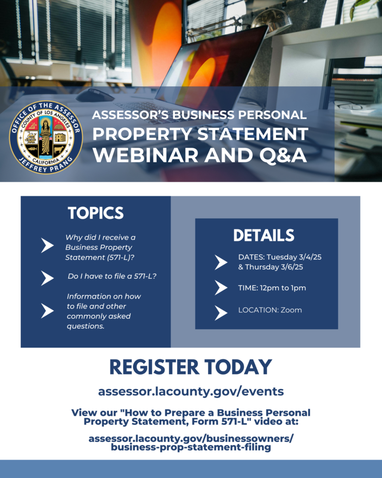 Assessor's Webinar flyer for Property Statement with q&a