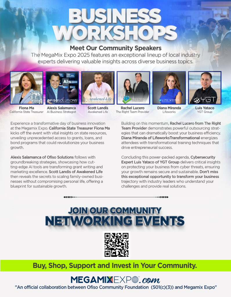 Megamix Expo flyer with information on speakers 