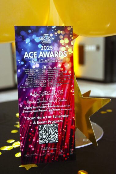 a program flyer for the ACE Awards on a table with a gold star behind them