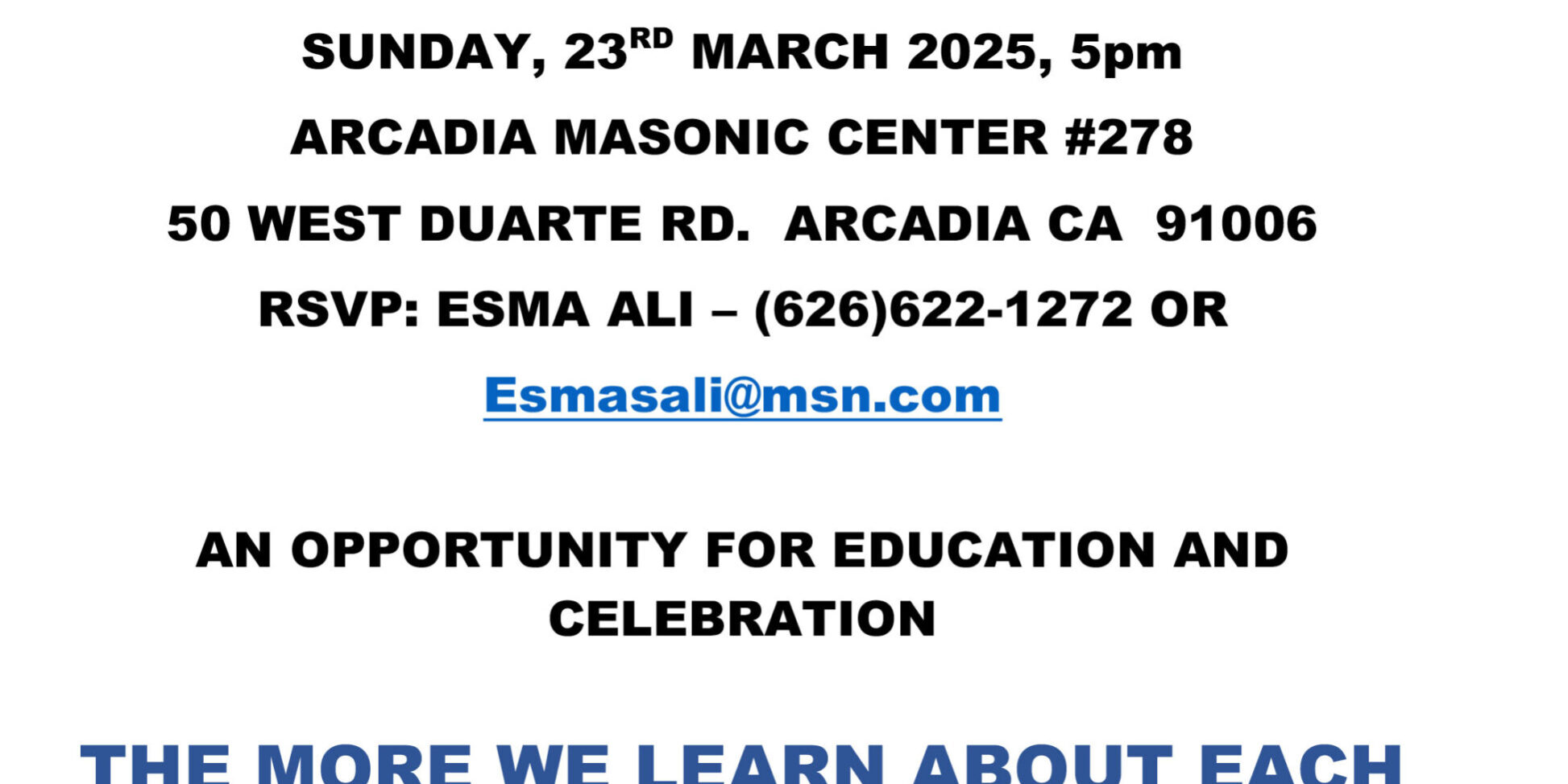 Arcadia Masonic Lodge celebrates Ramadan flyer