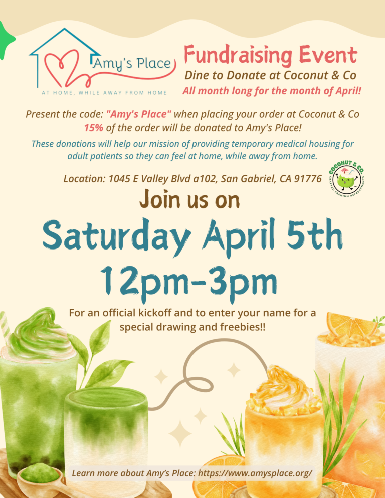 Amy's Place fundraiser at Coconut & Co for April 5th