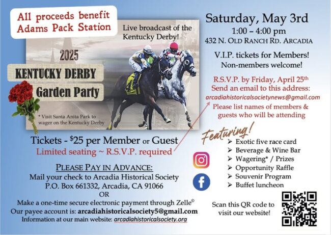 Arcadia Historical Society Kentucky Derby garden party flyer