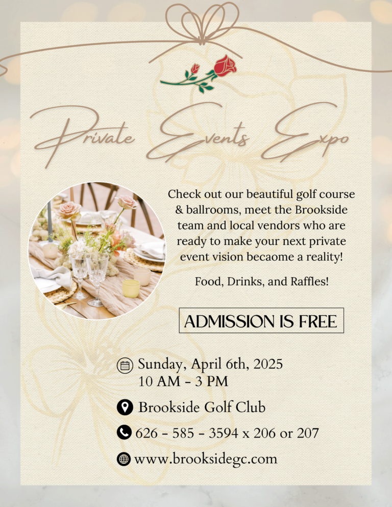Brookside Golf Course private events expo flyer on Saturday, April 6