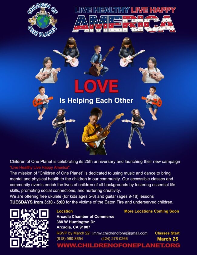 Children of One Planet music lessons coming soon flyer of information