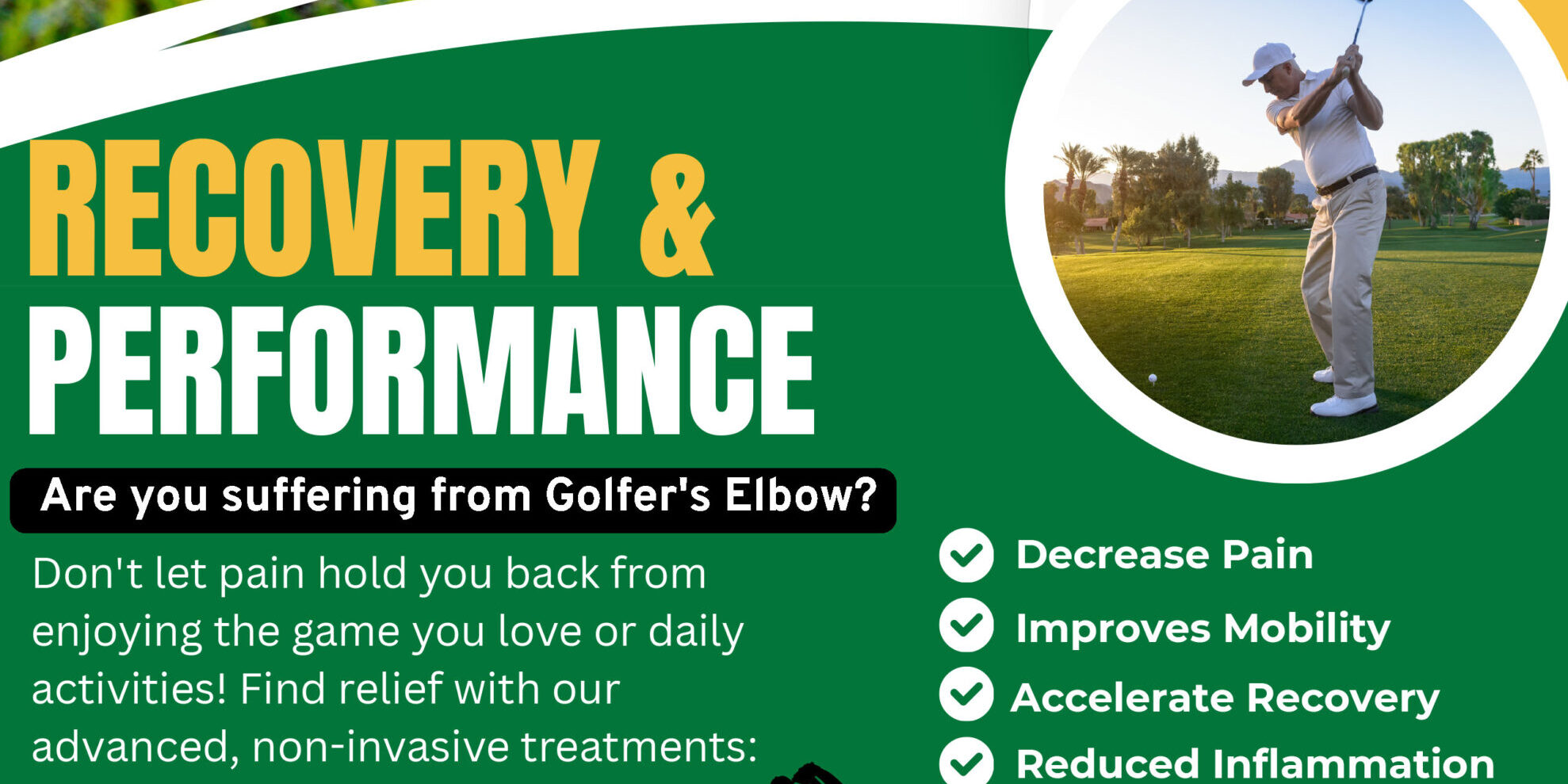 recover from Golf Elbow and improve your performance flyer from Caldero Chiropractic
