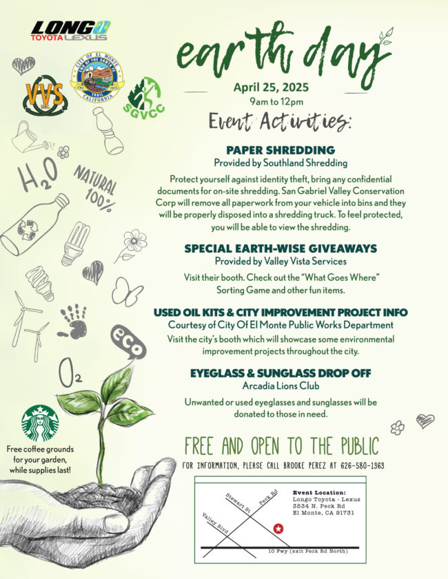 Longo Toyota Earth Day activities and events flier