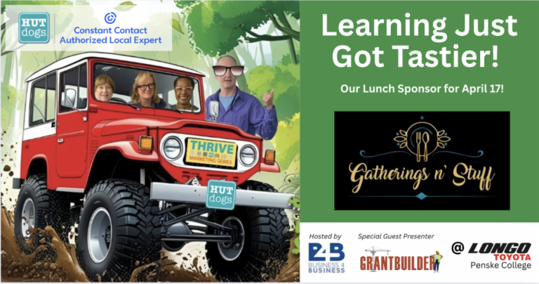 learning just got tastier banner from HUTdogs with three people in a red jeep with a man in a hat and sunglasses standing beside it to the right