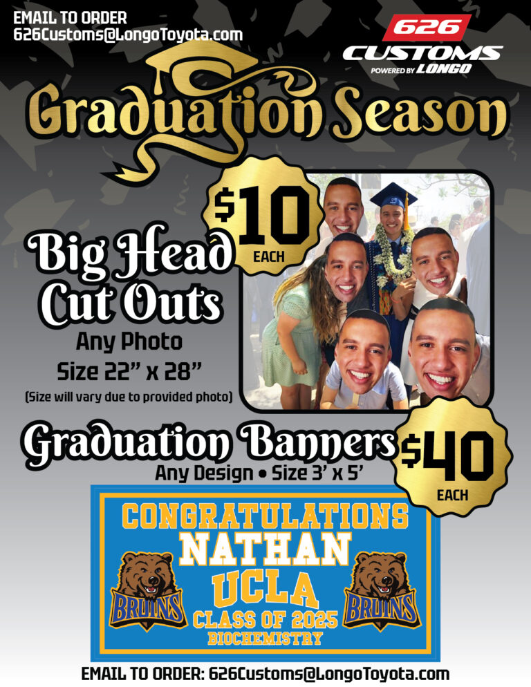 graduation season banners printed from Longo Toyota