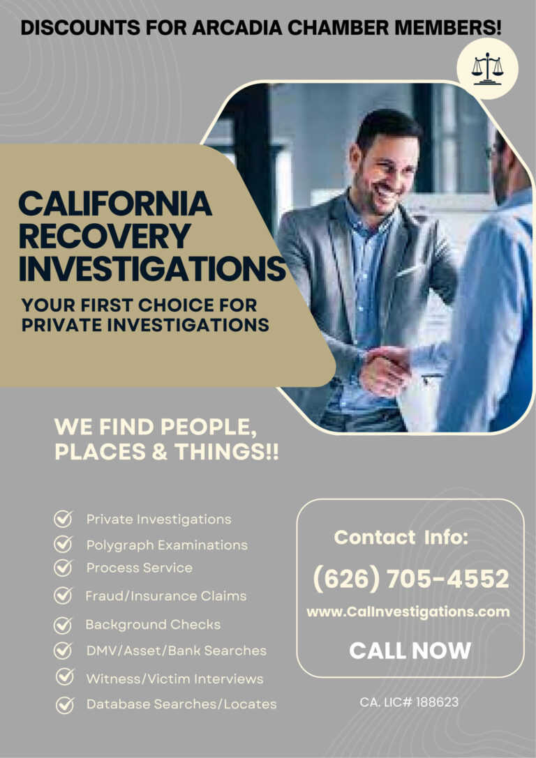 California Recovery Investigations discounts for chamber members flyer with two men shaking hands