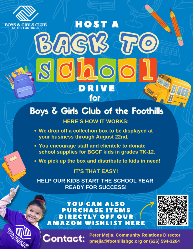 boys and girls club of the foothills back to school drive flyer 