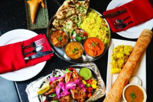a spread of food from All India Cafe 