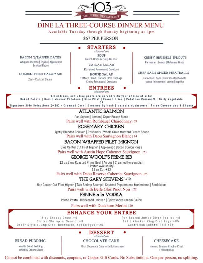 Derby-Dine-LA-Menu The Derby's Dine LA Menu for dinner