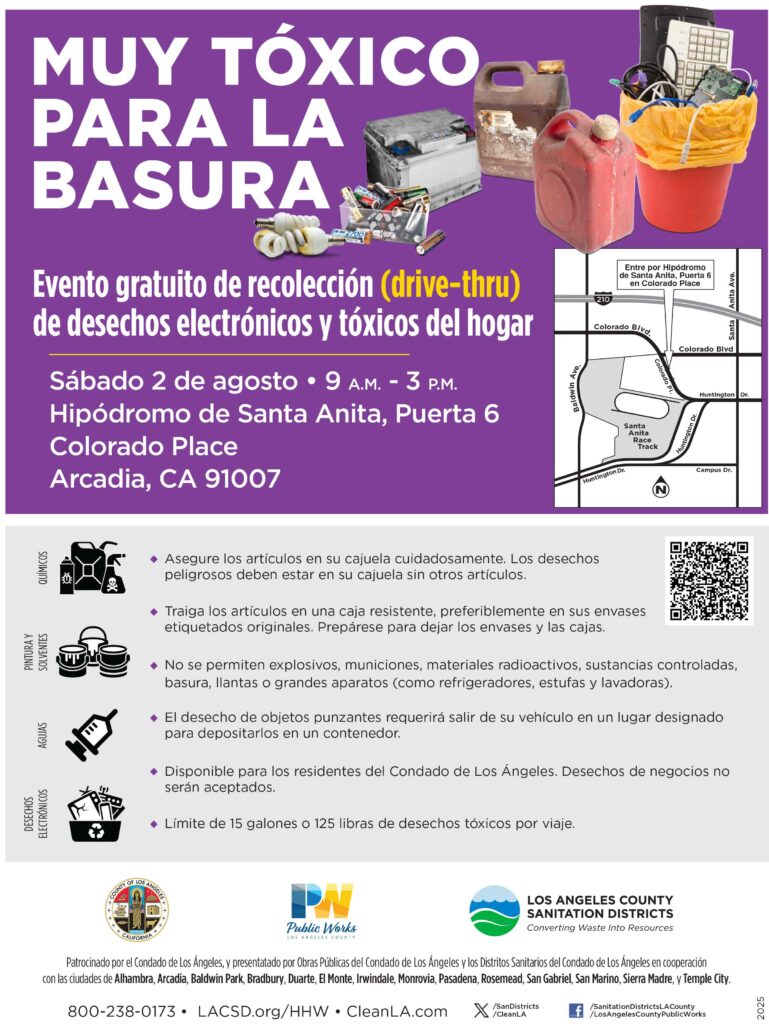 too toxic to trash waste recycling event flyer in Spanish