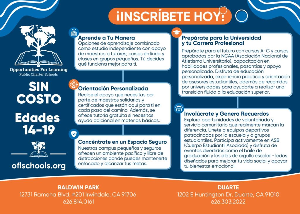 Opportunities for Learning information flyer in English and Spanish