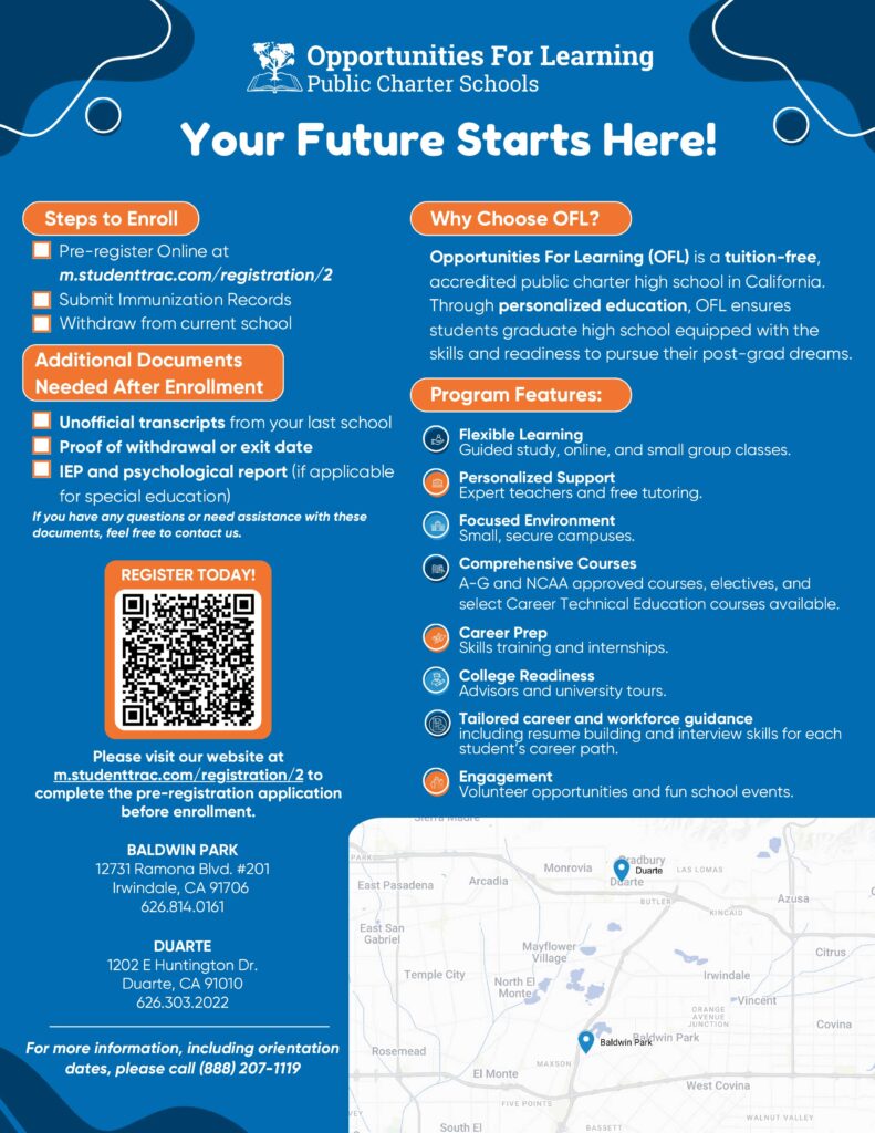 Opportunities for Learning information flyer in English