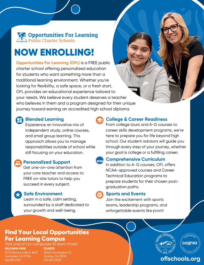 Opportunities for Learning information flyer in English