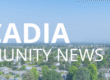 Arcadia Community News banner with city logo and aerial view of the city