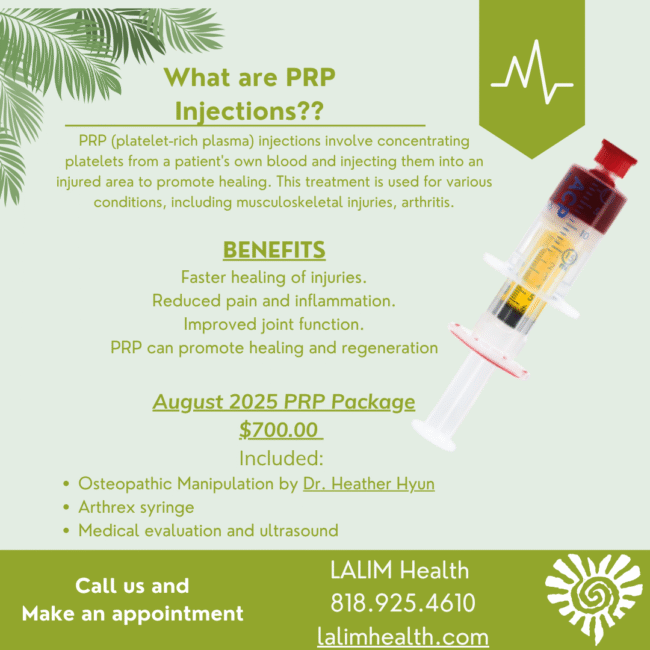 PRP August offer LALIM health PRP injections flyer