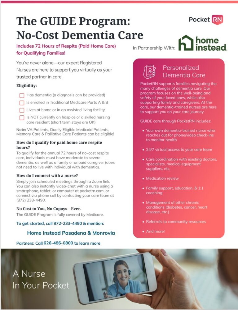 pocket RN caring for someone with dementia info sheet
