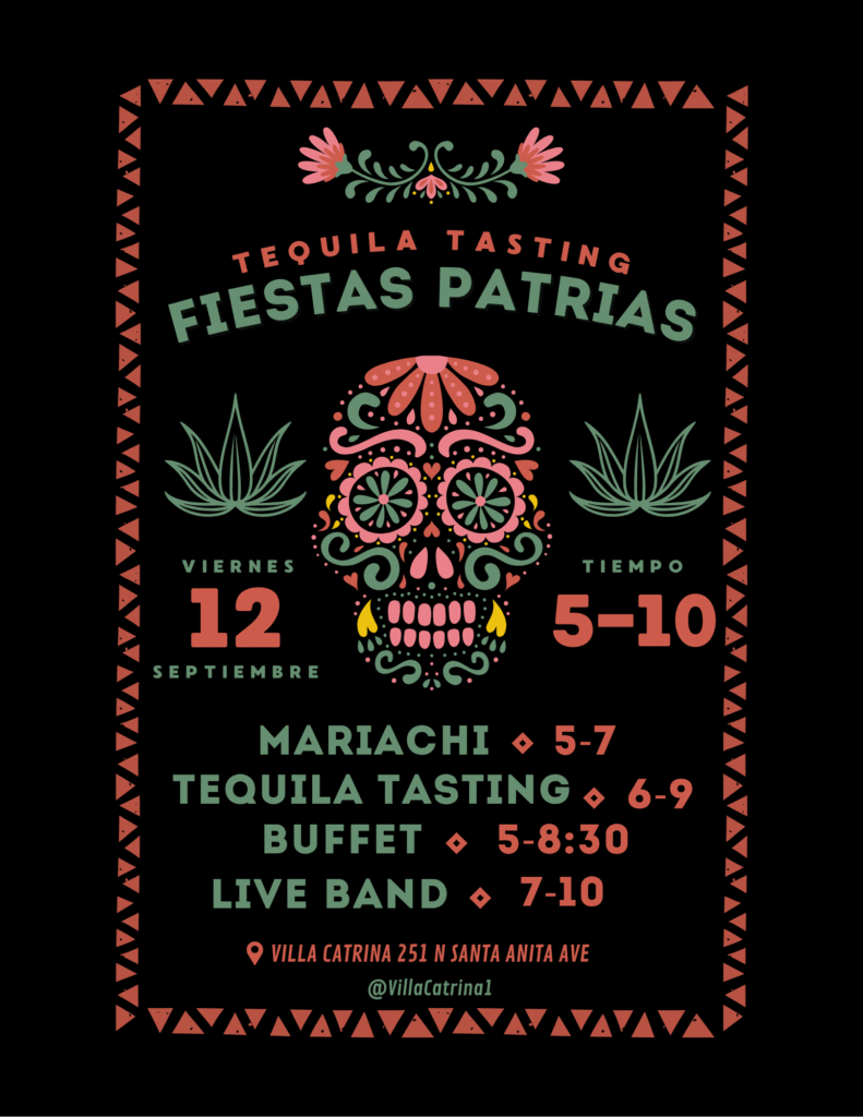 Villa Catrina fiestas patrias tequila tasting flyer for September 12