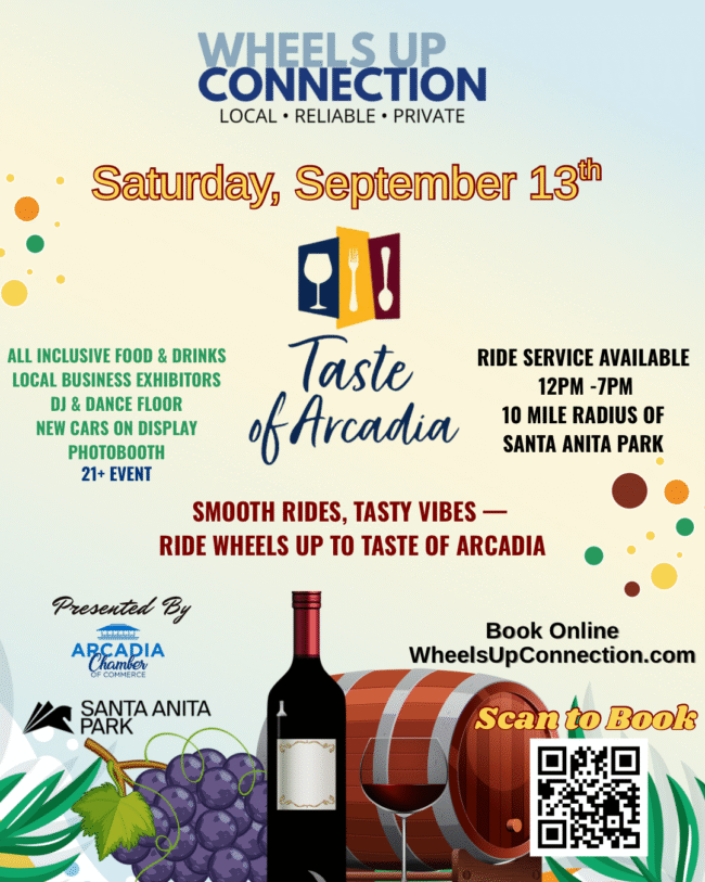Wheels Up Connection Taste of Arcadia promotional flyer