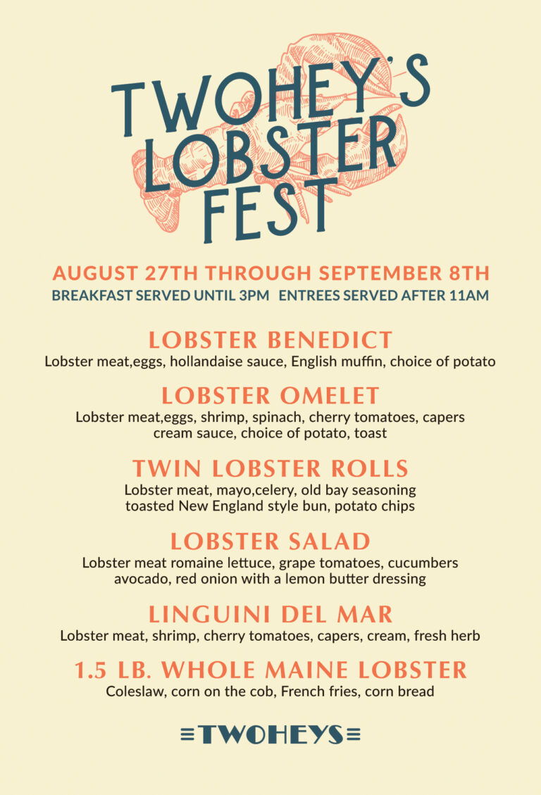 Twohey's Lobster Fest menu for August 27th