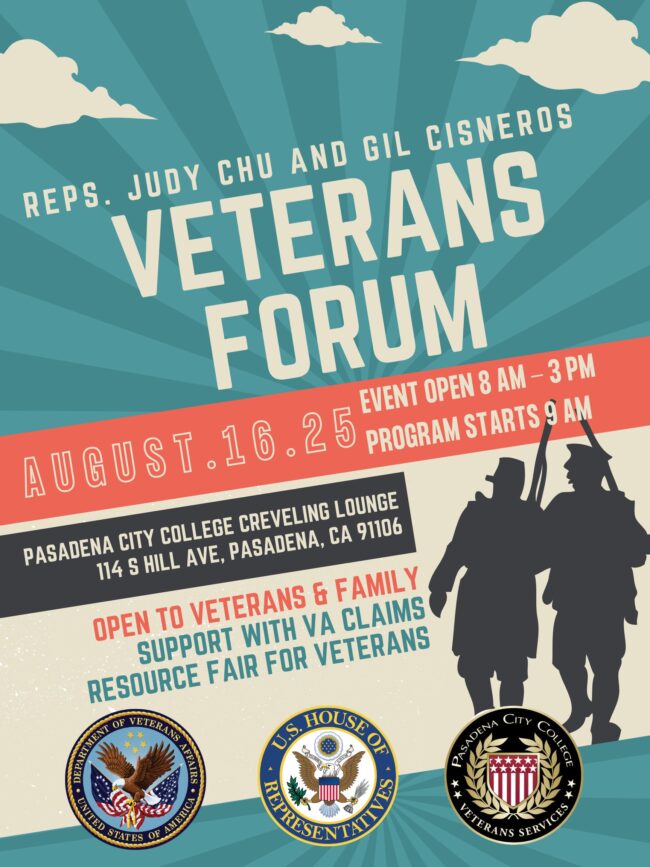 veterans forum 2025 Judy Chu and Gil Ciscneros Veterans Forum for August 16