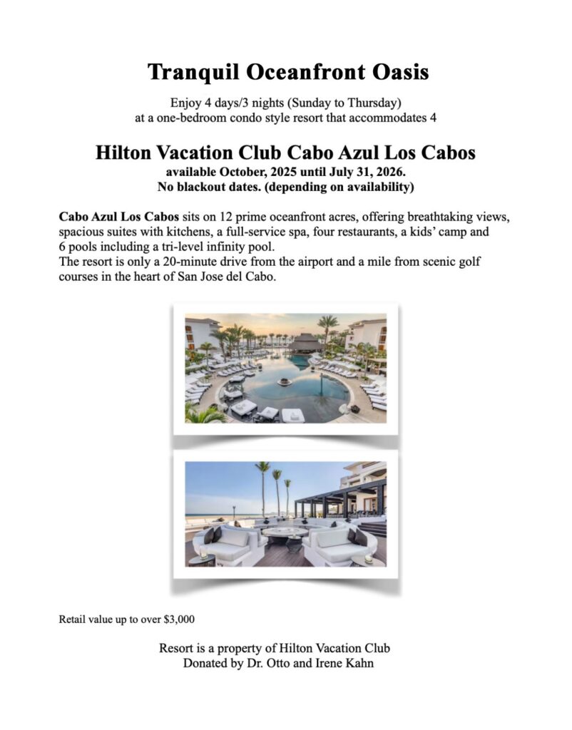 vacation package announcement for Hope House's annual fundraiser
