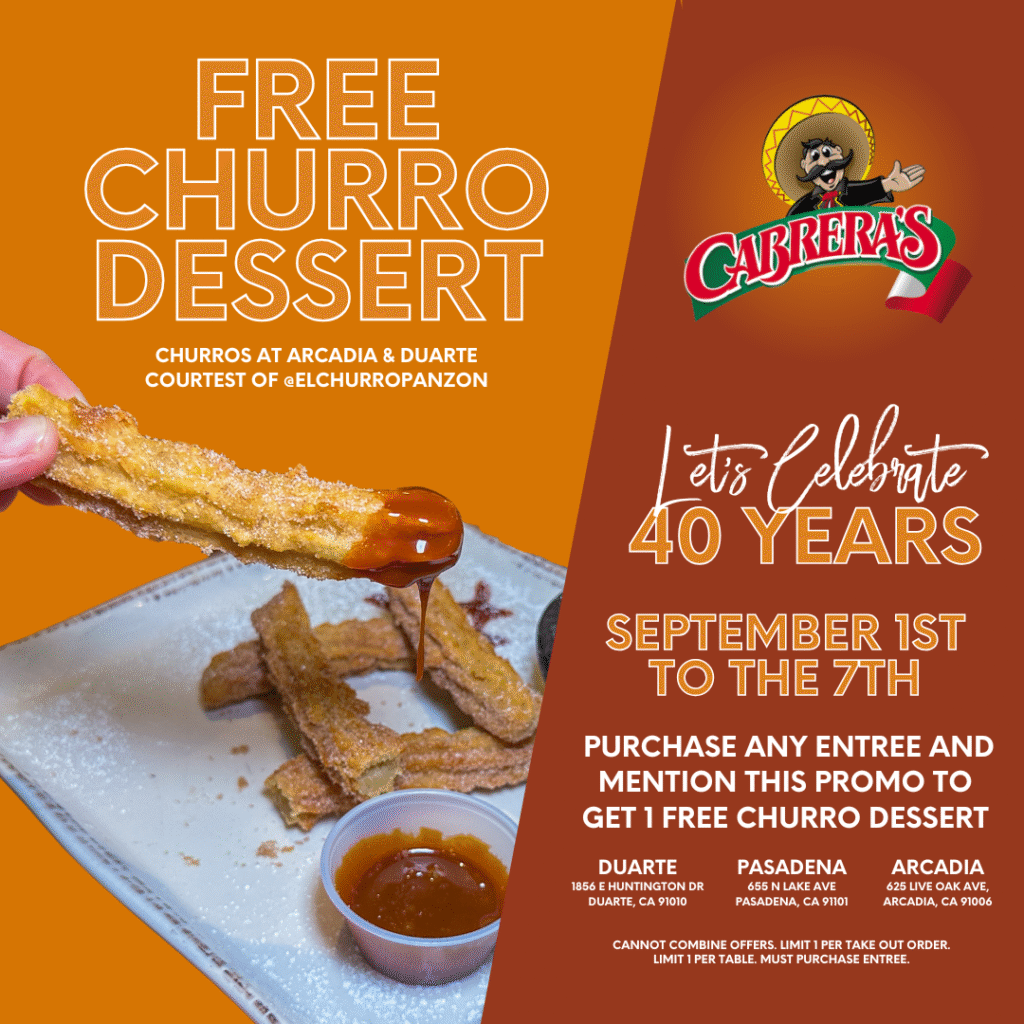 free churro dessert at Cabrera's 