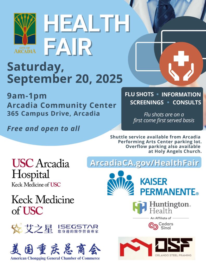 city of arcadia health fair flyer for September 20
