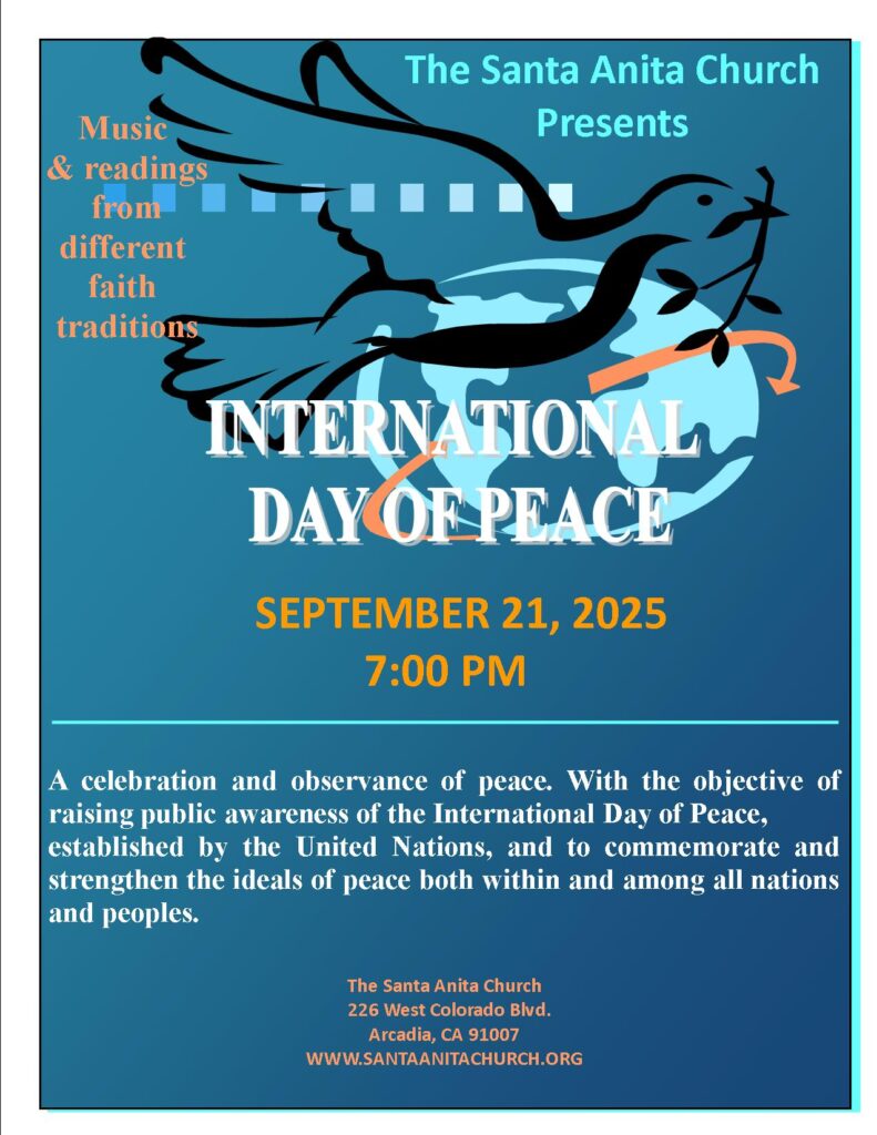 International Day of Peace with Santa Anita Church flyer 