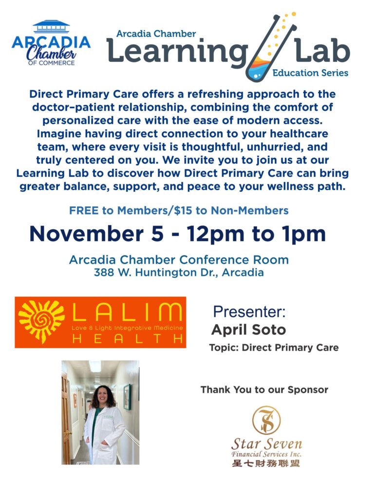 Arcadia Chamber Learning Lab flyer for LALIM Health about Direct Primary Care