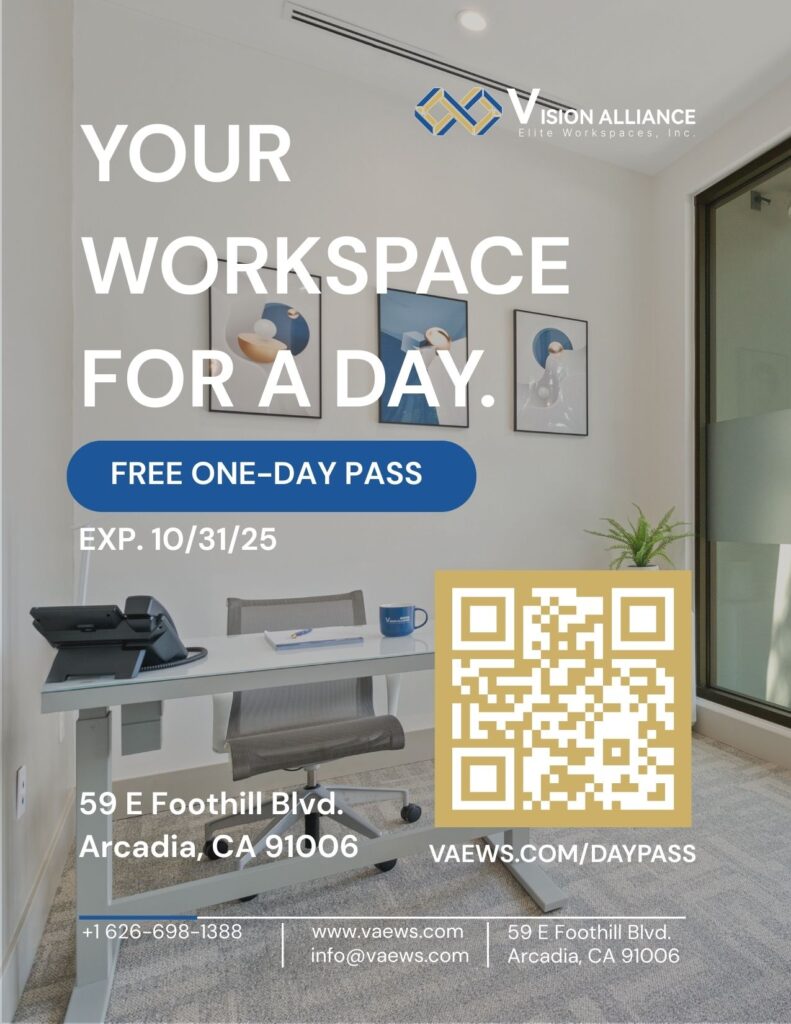 Vision Alliance Elite Workspace one day pass flyer with WR code 