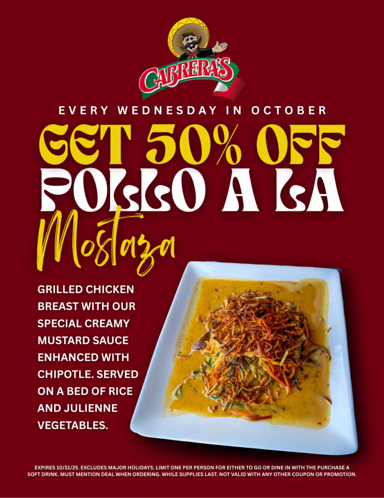50% off polla a la mostaza every Wednesday in October