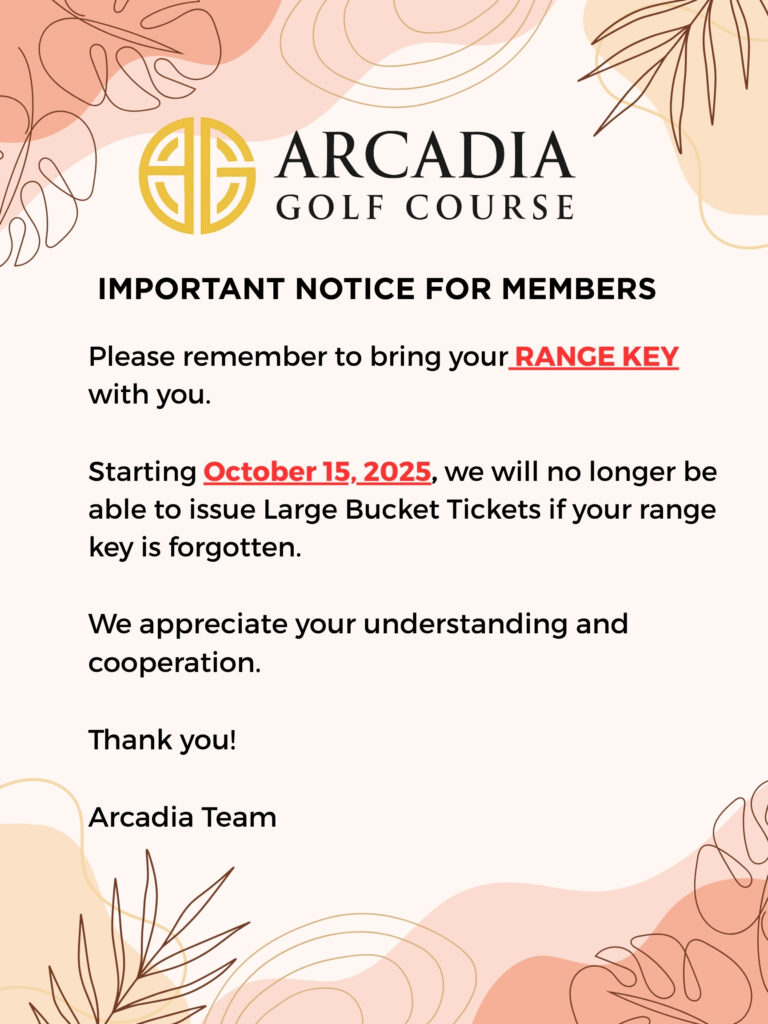 notice on range keys for Arcadia 3 Par Golf Course 