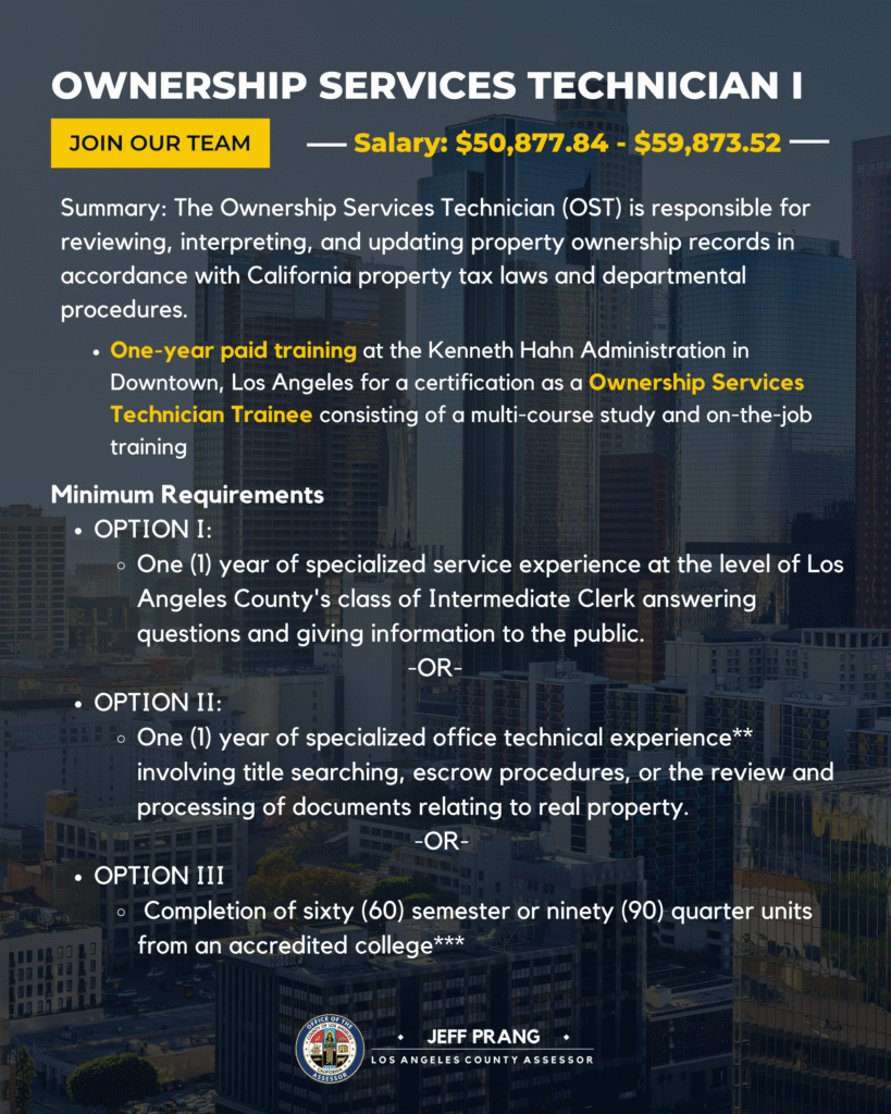 job opportunity from Los Angeles Office of the Assessor 
