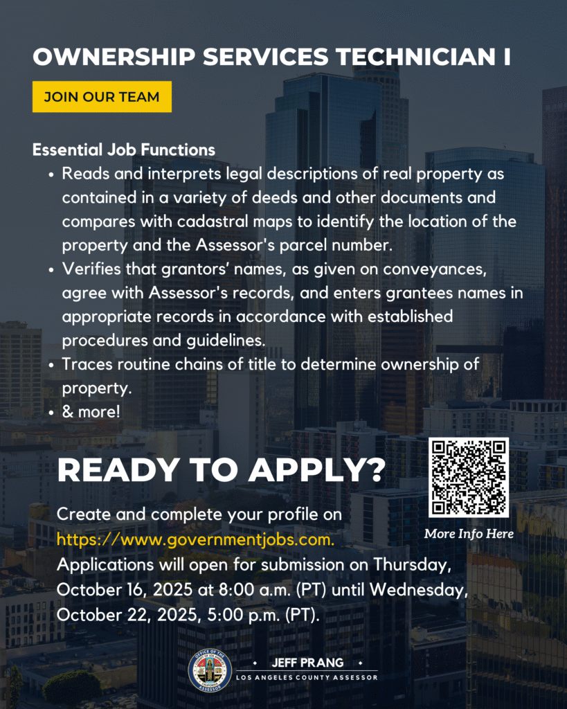 job opportunity from Los Angeles Office of the Assessor 