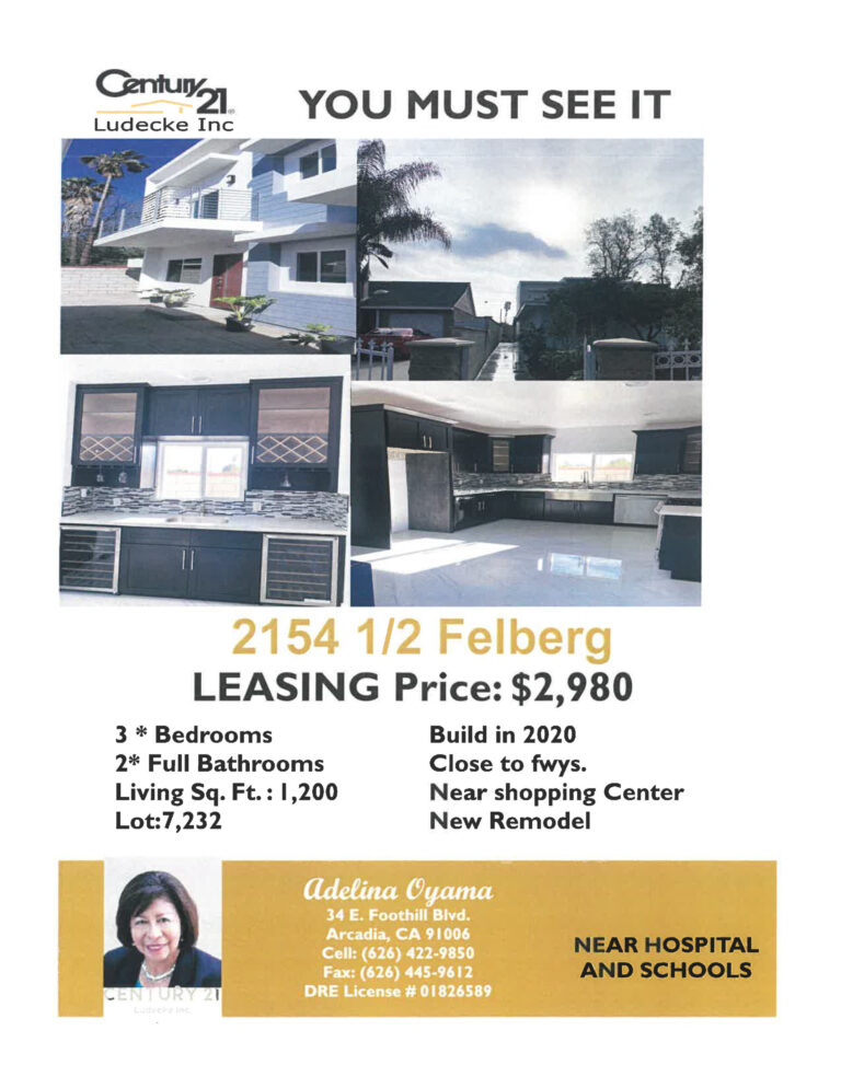 2154 1/2 Felberg leasing available through Adelina Oyama at Ludecke realty