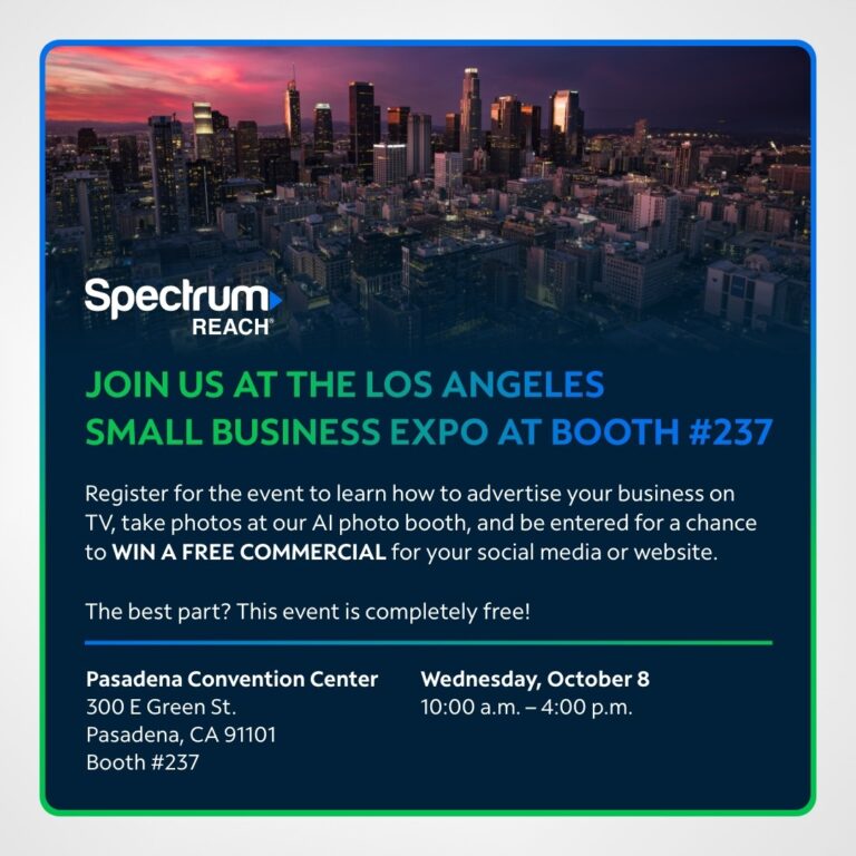 Spectrum Reach flyer announcing booth at small business expo in Los Angeles