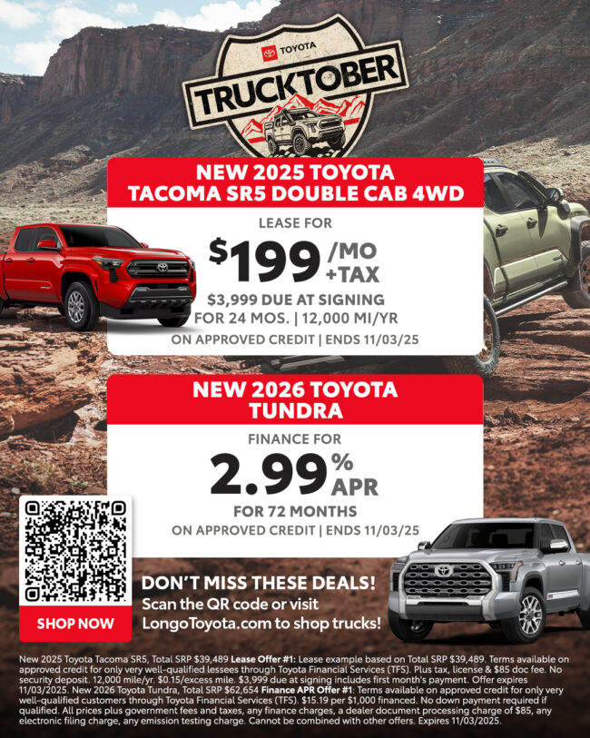 Trcuktober Arcadia Chamber Sponsor Offer Post trucktober flyer for Longo Toyota