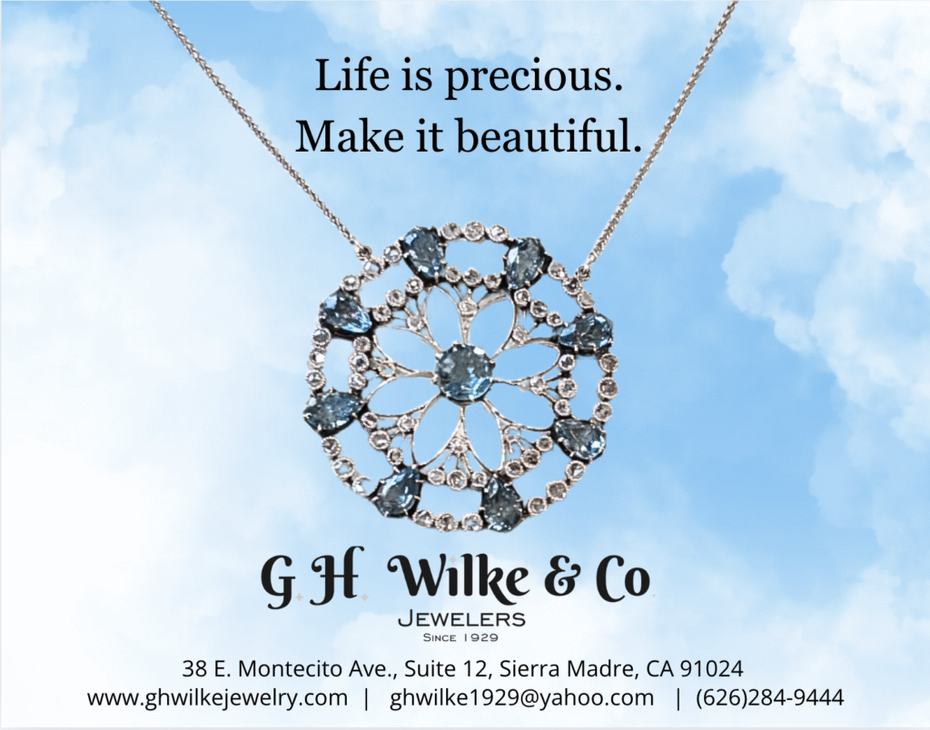 GH Wilke make it beautiful flyer showing a round pendant on a necklace against a blue sky
