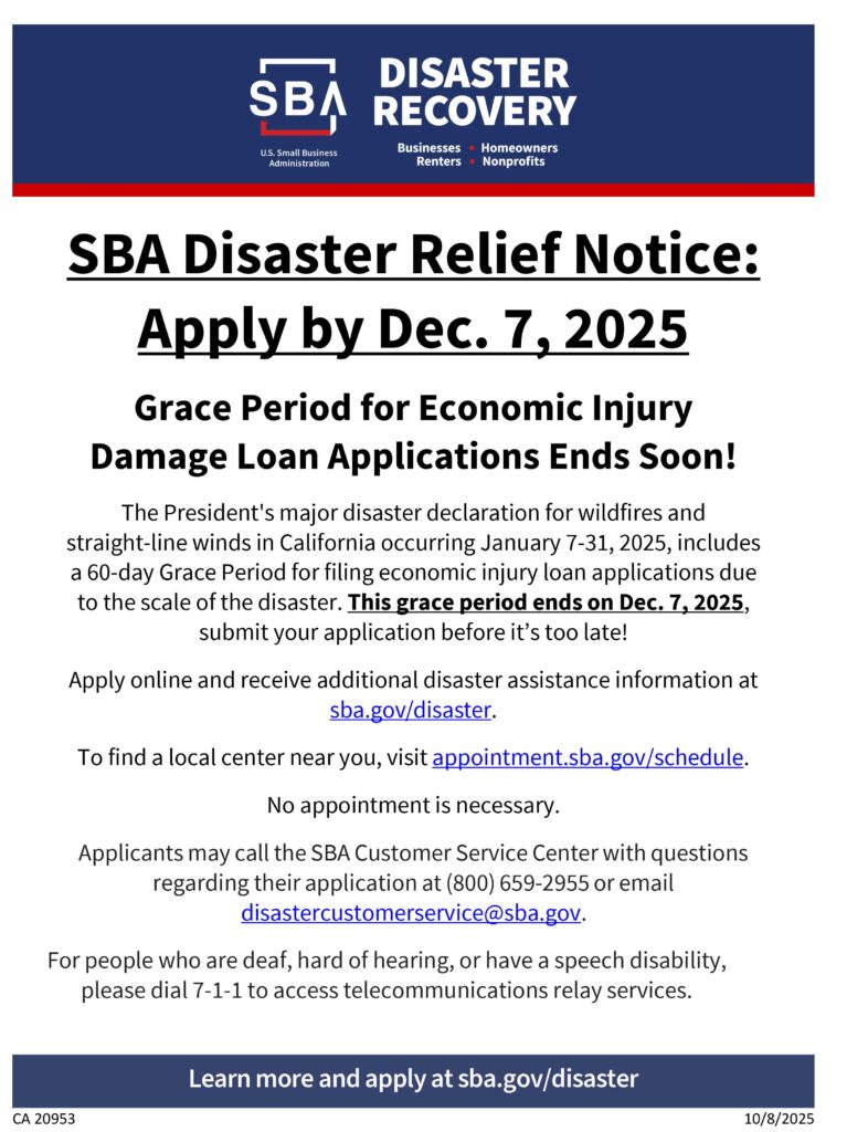 fact sheet for SBA disaster recovery deadline in English