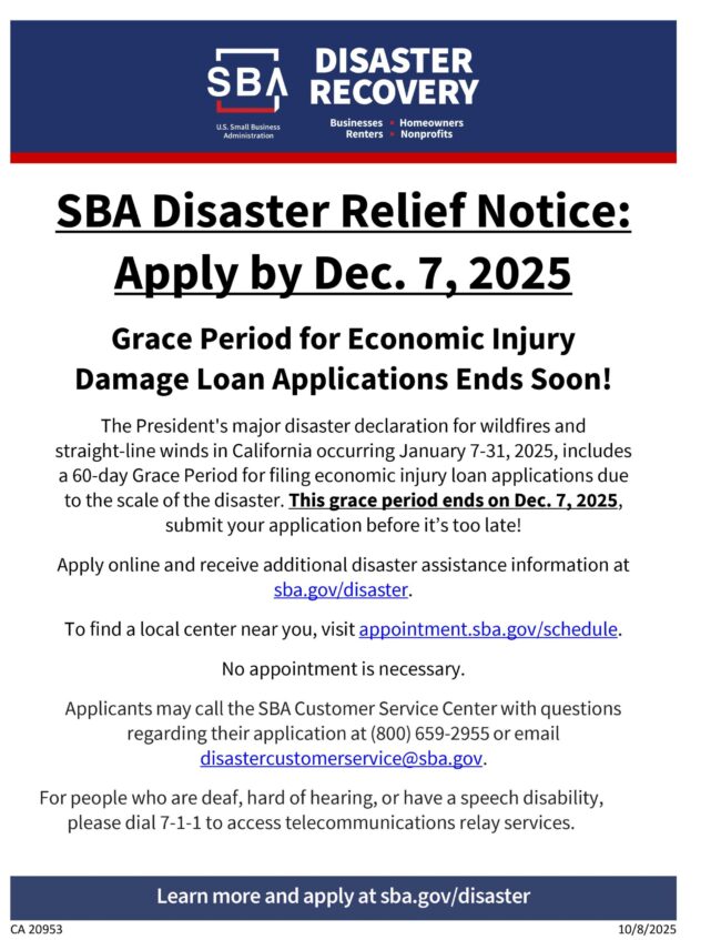CA-20953-Deadline-Grace-Period-Flyer-(EIDL-2) fact sheet for SBA disaster recovery deadline in English