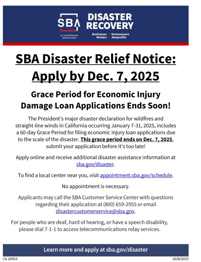 fact sheet for SBA disaster recovery deadline in English