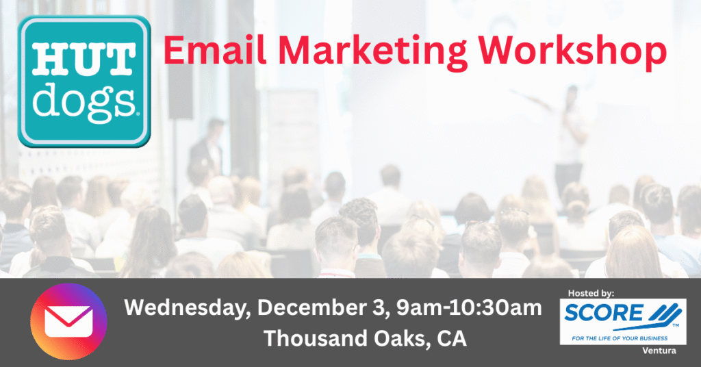 HUTdogs email marketing workshop banner for December 3