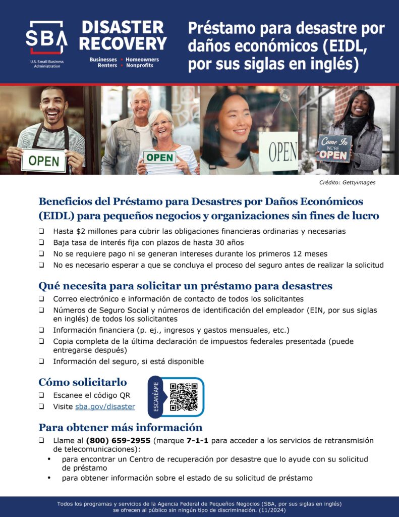 fact sheet for SBA disaster recovery deadline in Speniahs