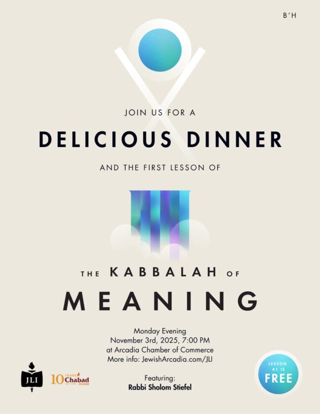 IMG-20251103-WA0000 (1) Chabad of Arcadia Kabbalah of Meaning dinner flyer